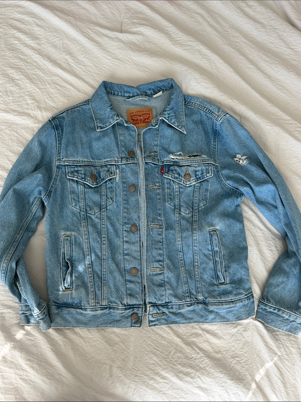 Levi's Light Blue Distressed Denim Jacket - Classic Trucker M